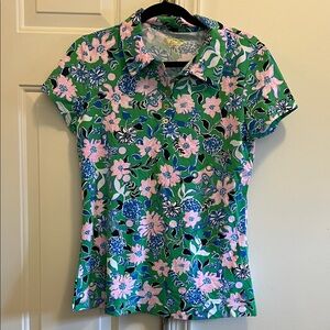 Lilly Pulitzer Freda scallop polo in spearmint golf to you drop M size